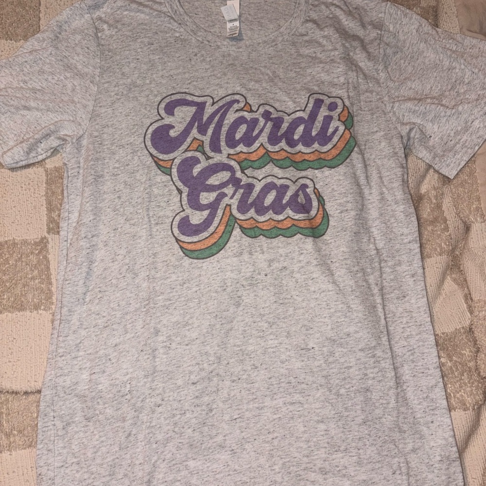 Bella Canvas Gray Mardi Gras Short Sleeve Tee with Purple, Green, and Gold Print